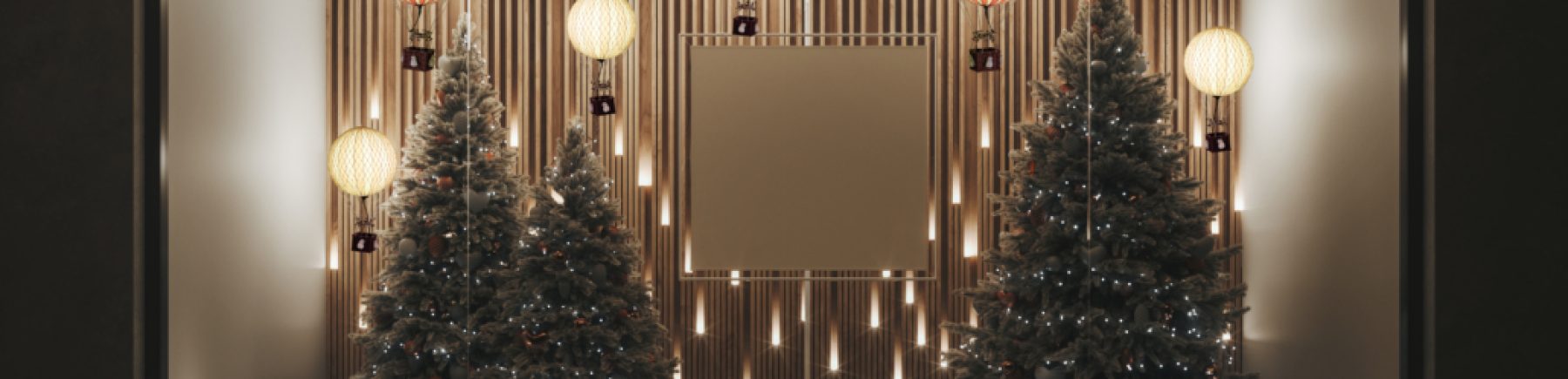 Christmas retail display with blank poster.